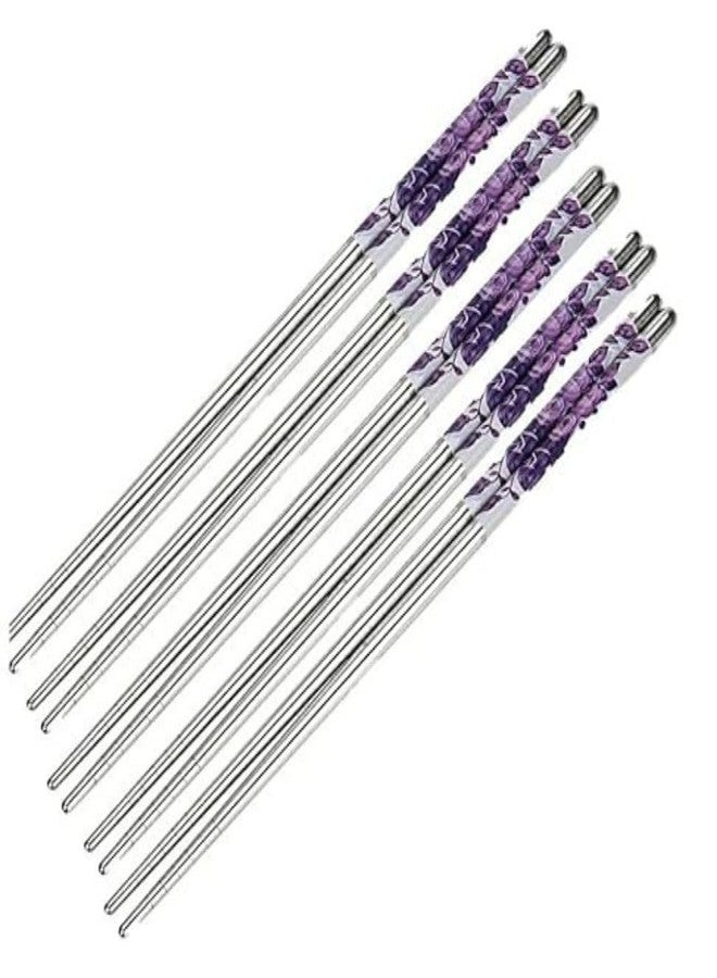 Karomouj KMA683 5 Pair Stainless Steel Plain Chopsticks Set Reusable Non-Slip Sticks Metal Chopsticks Easy to Use for Dinnerware,Noodles,Sushi (Multicolor,Set of 5) - Image 1